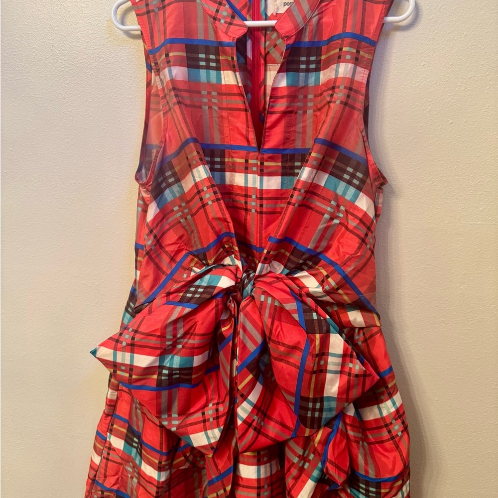 Red Plaid Sleeveless Dress with Bow